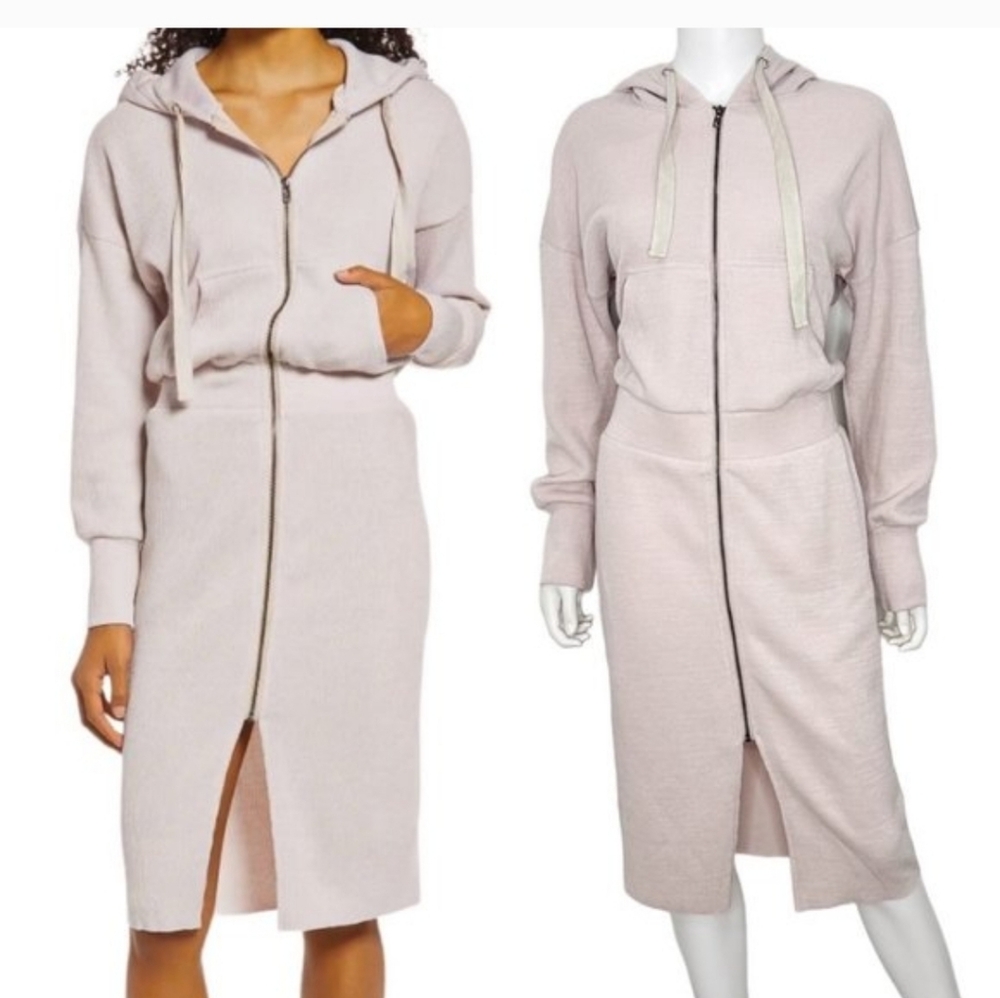 BTFL- LIFE (NWOT) Long Zip-Up Hooded Ribbed Midi Dress In Light Pink SMALL